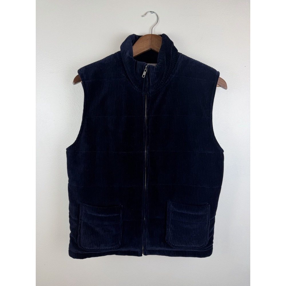 Jones New York Sport Petite Corduroy Puffer Vest Women PL Navy Blue Full Zip
